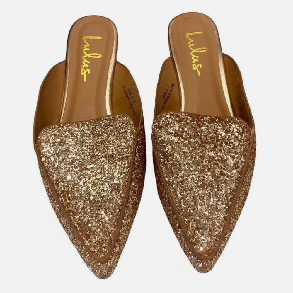 Lulus NEW Joelle Rose Gold Glitter Joelle Slip On Loafers Women's size 7